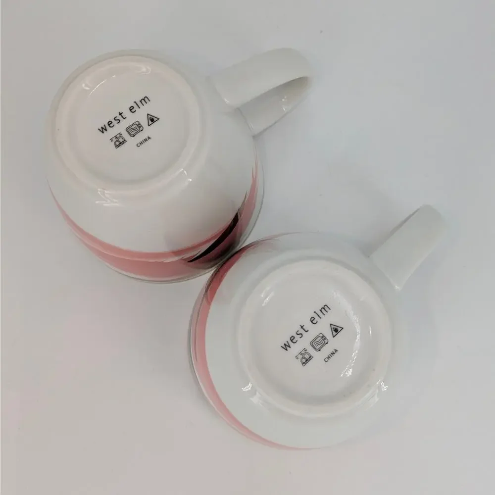 West Elm Ceramic Mug Set Abstract Brushstroke Teal Pink Gold Coffee Tea Cup